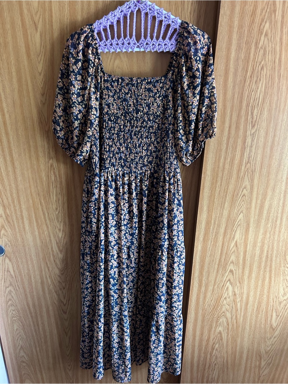 Baltic Born Navy Floral Smocked Square-Neck Midi Dress